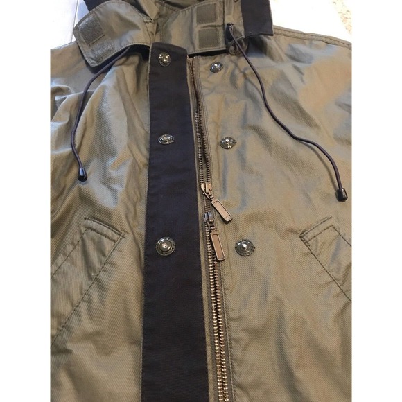 J Crew Olive Green Black Coated Military Utility Cinch Jacket Sz XXS Oversized - Picture 7 of 15